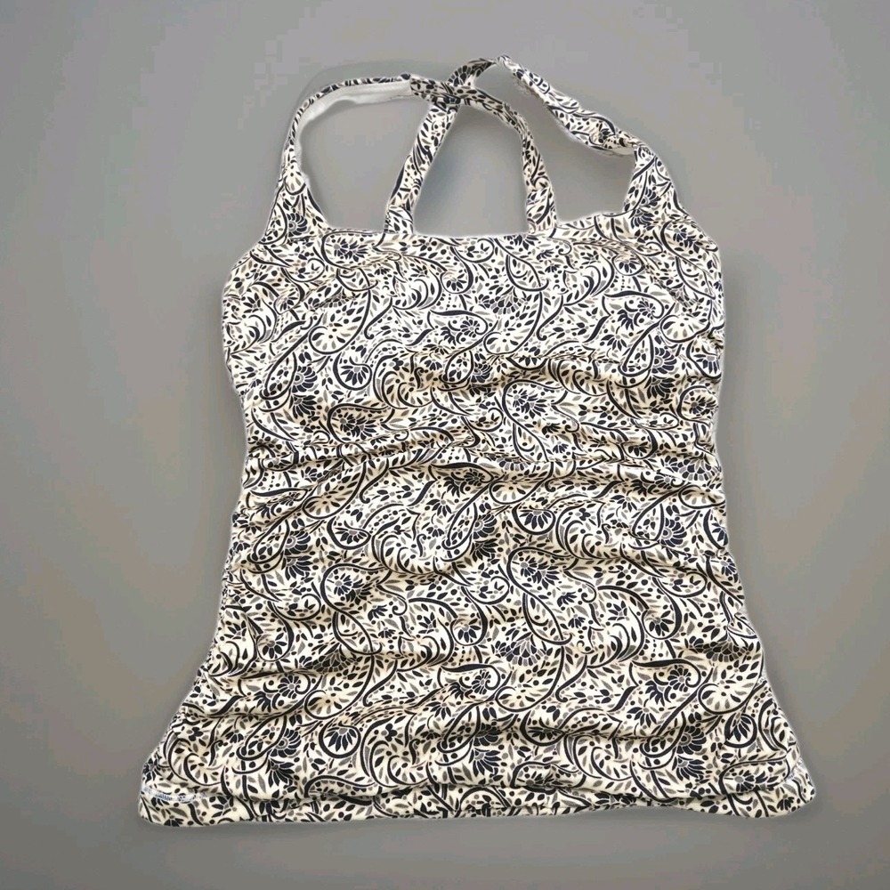 Athleta Aqualuxe Batik Tankini Top Sz 32D/DD Brown White Floral‎ Print Padded